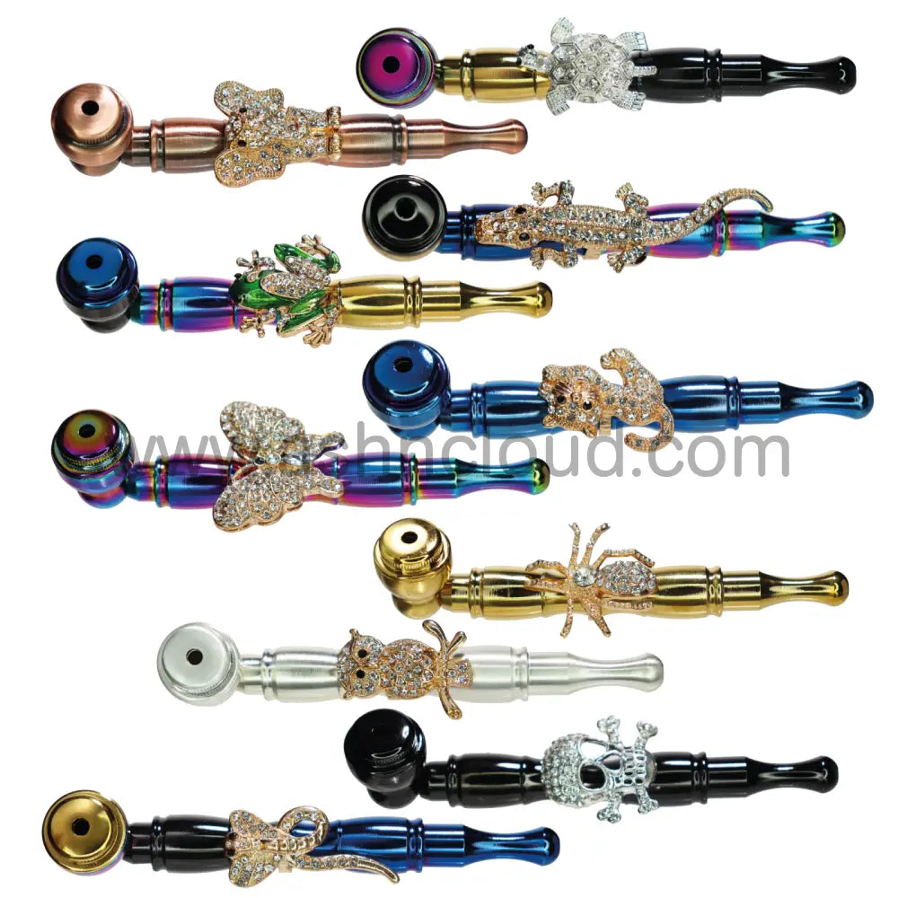 10 Pcs - Box Fancy Animals Character Diamond Metal Pipe 6’’