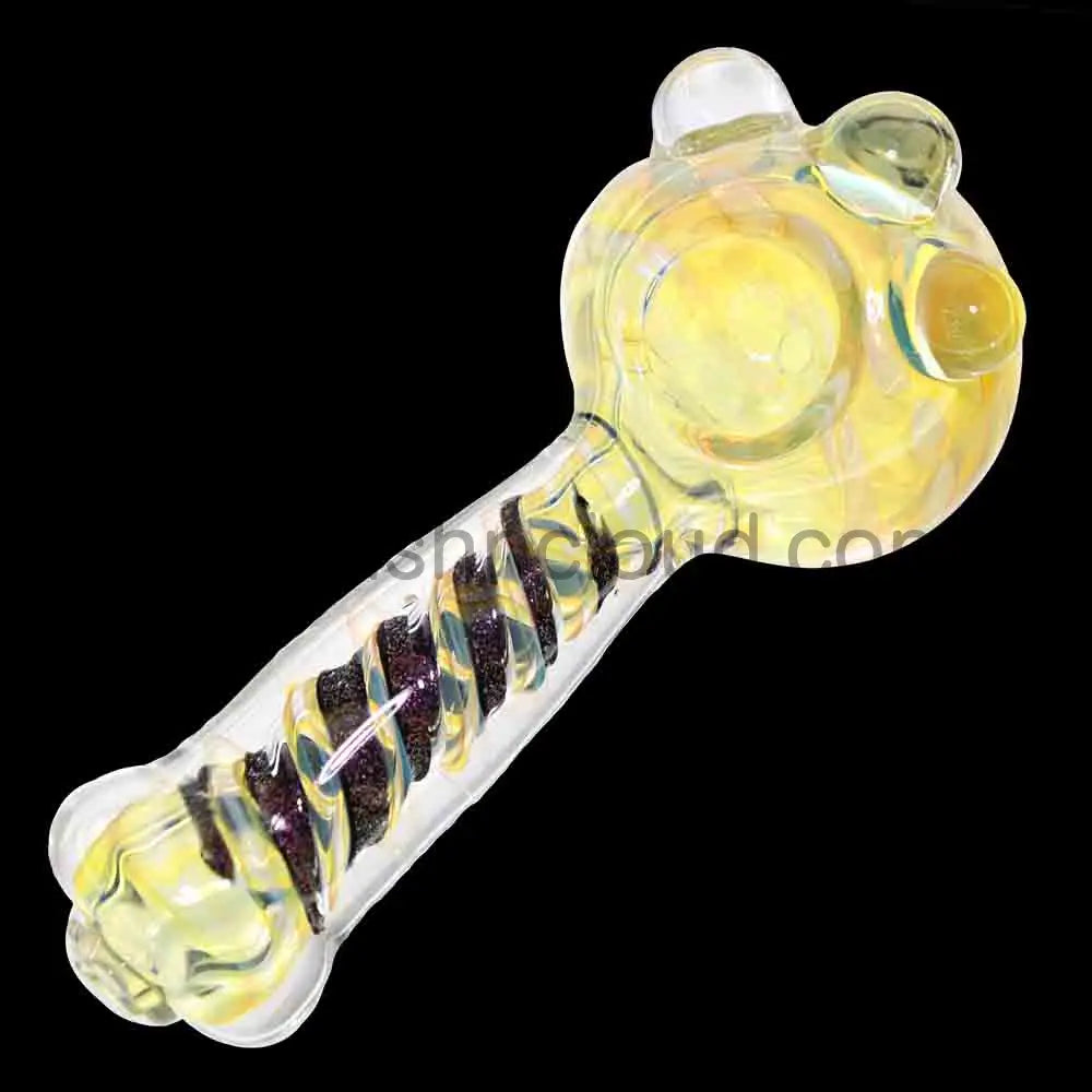 5 in - Dicro Swirl Golden Dots Glass Hand Pipe Spoon
