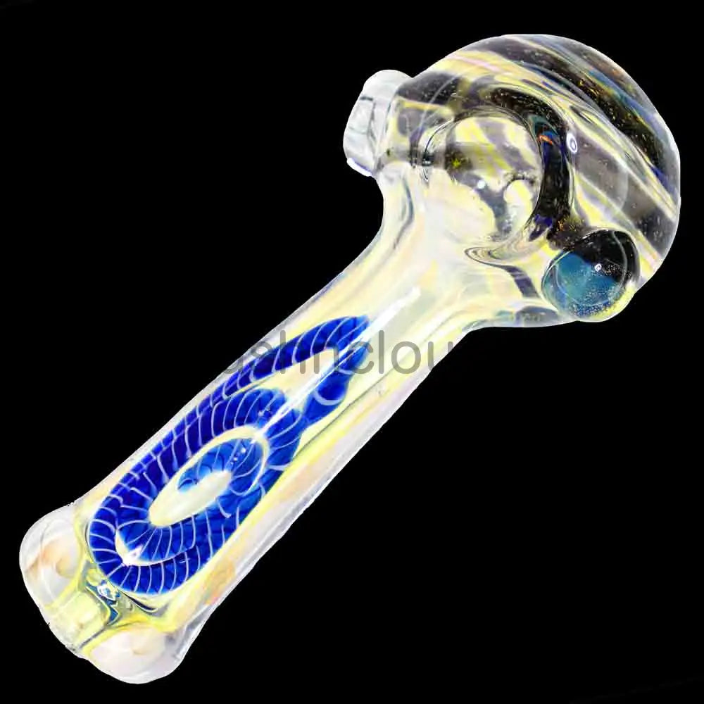 5 in - Dicro Swirl Golden Glass Hand Pipe Spoon