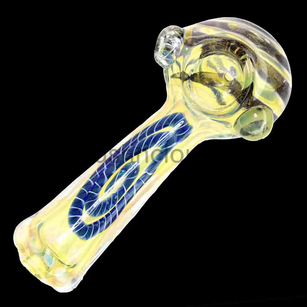 5 in - Dicro Swirl Golden Glass Hand Pipe Spoon