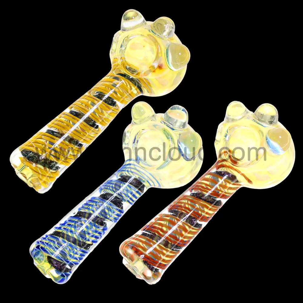 5 in - Dicro Swirl Multicolor Golden Dots Glass Hand Pipe Spoon