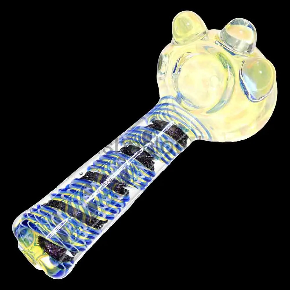 5 in - Dicro Swirl Multicolor Golden Dots Glass Hand Pipe Spoon