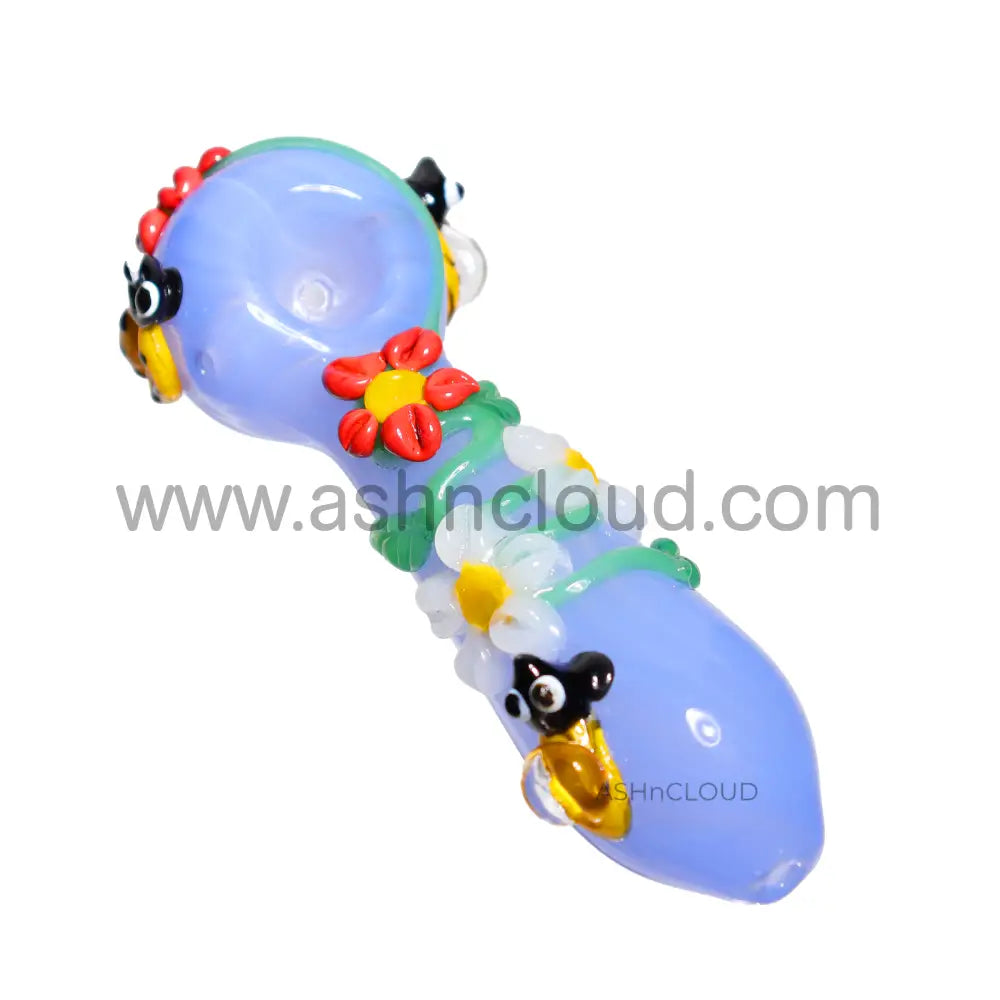 6 In - Flower Blue Garden Hand Pipe Glass Spoon