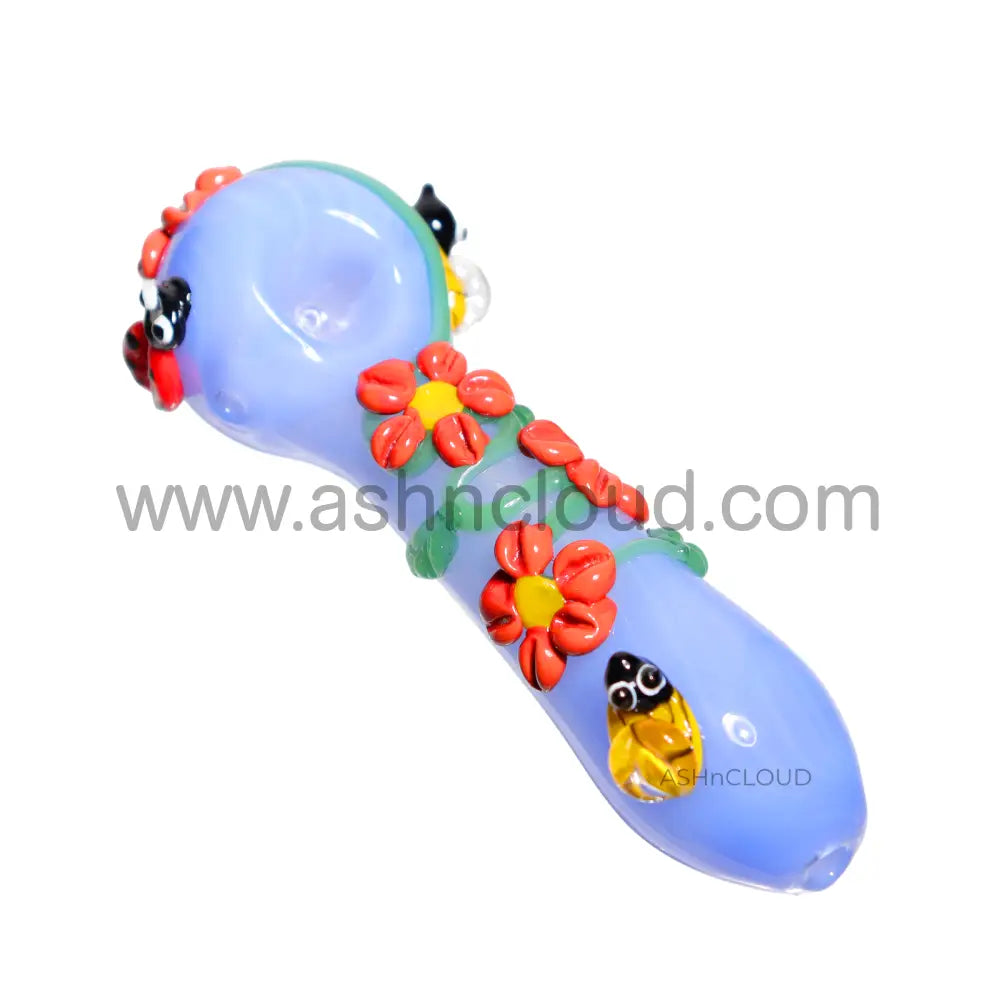 6 In - Flower Blue Garden Hand Pipe Glass Spoon