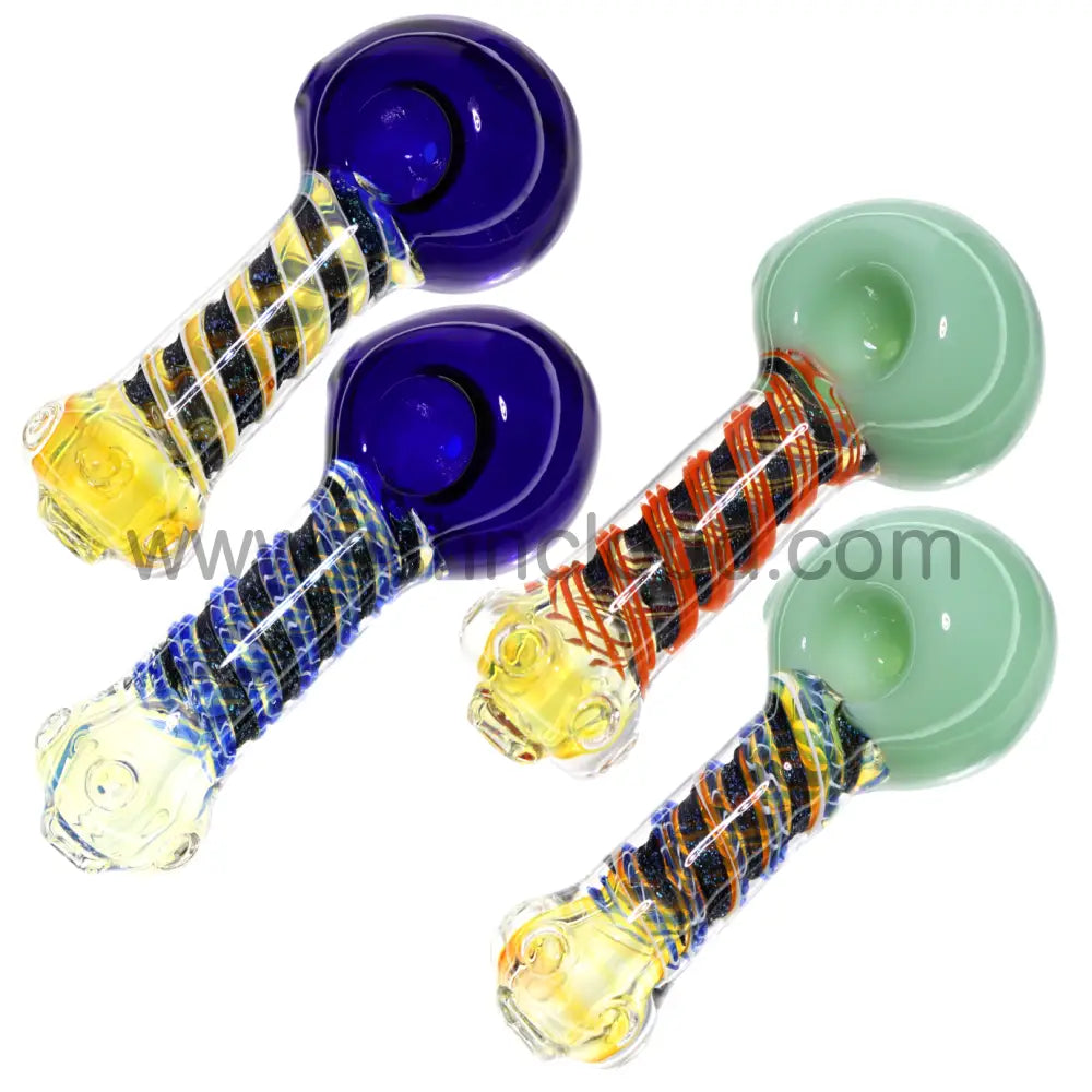 6 in - Heavy Dicro Swirl Color Head Glass Spoon Pipe