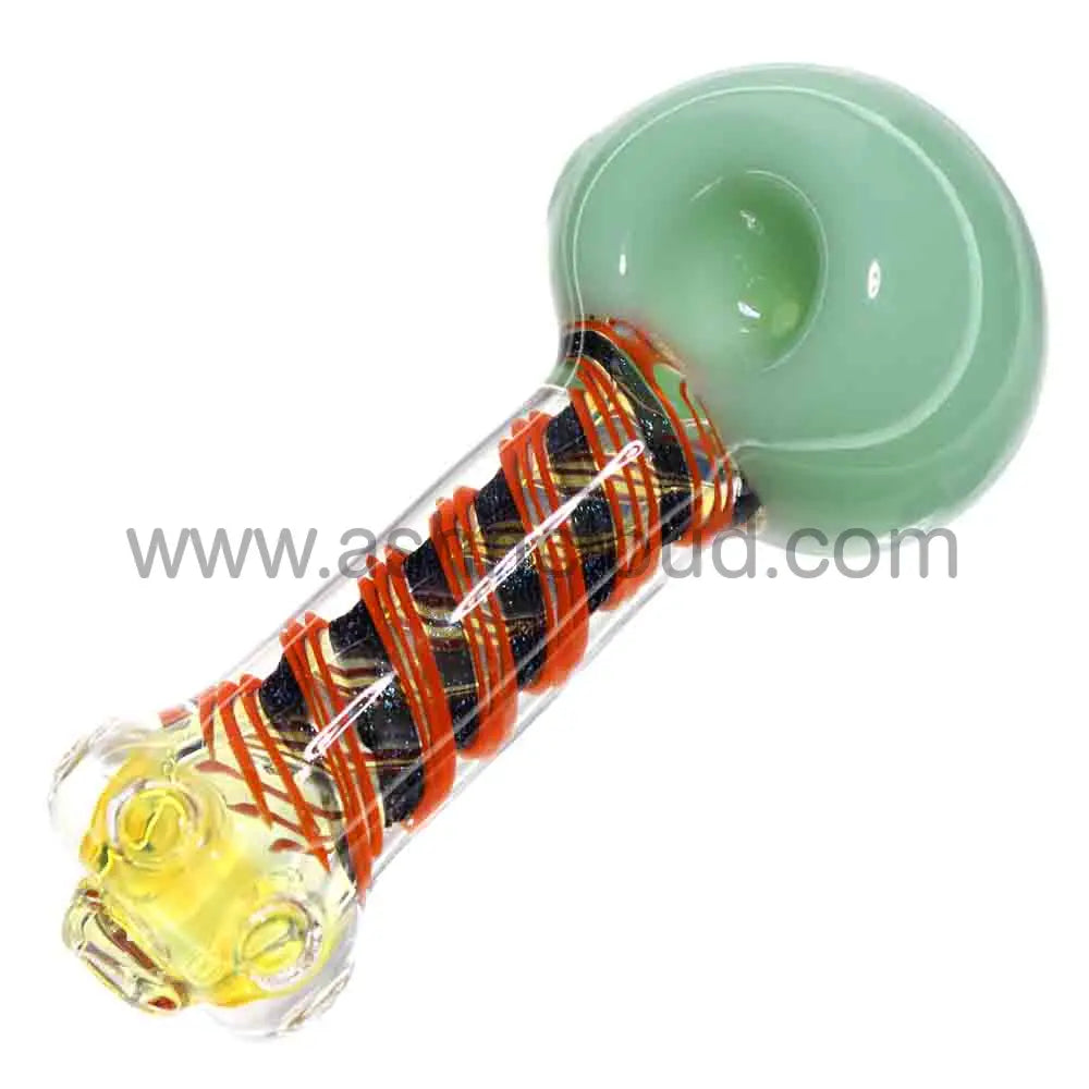 6 in - Heavy Dicro Swirl Color Head Glass Spoon Pipe