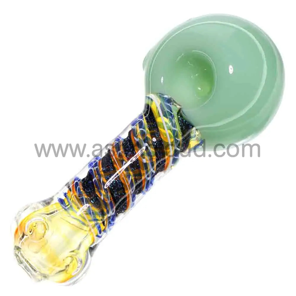 6 in - Heavy Dicro Swirl Color Head Glass Spoon Pipe