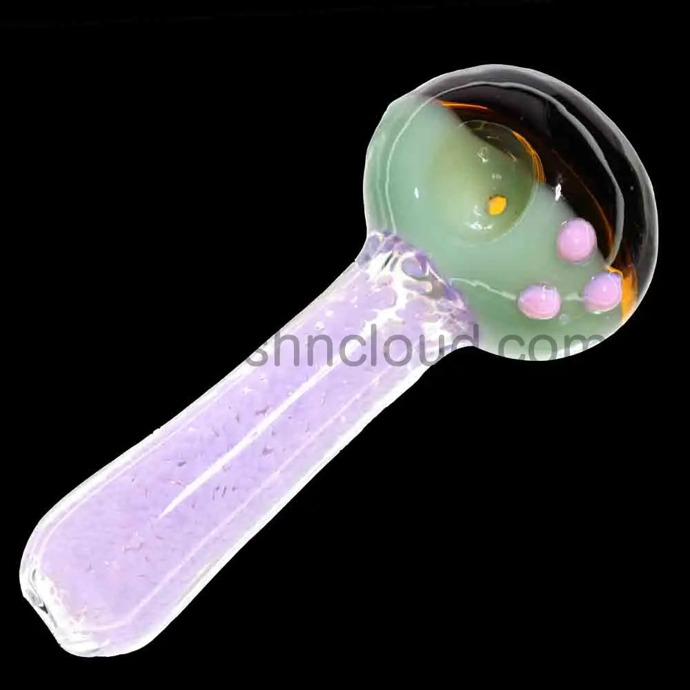 6 in - Pink Doted Multicolor Head Glass Spoon