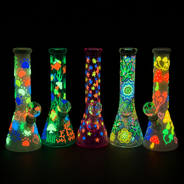 10 Inch Glow-in-the-Dark Hand-Painted Glass Beaker, Novelty Design