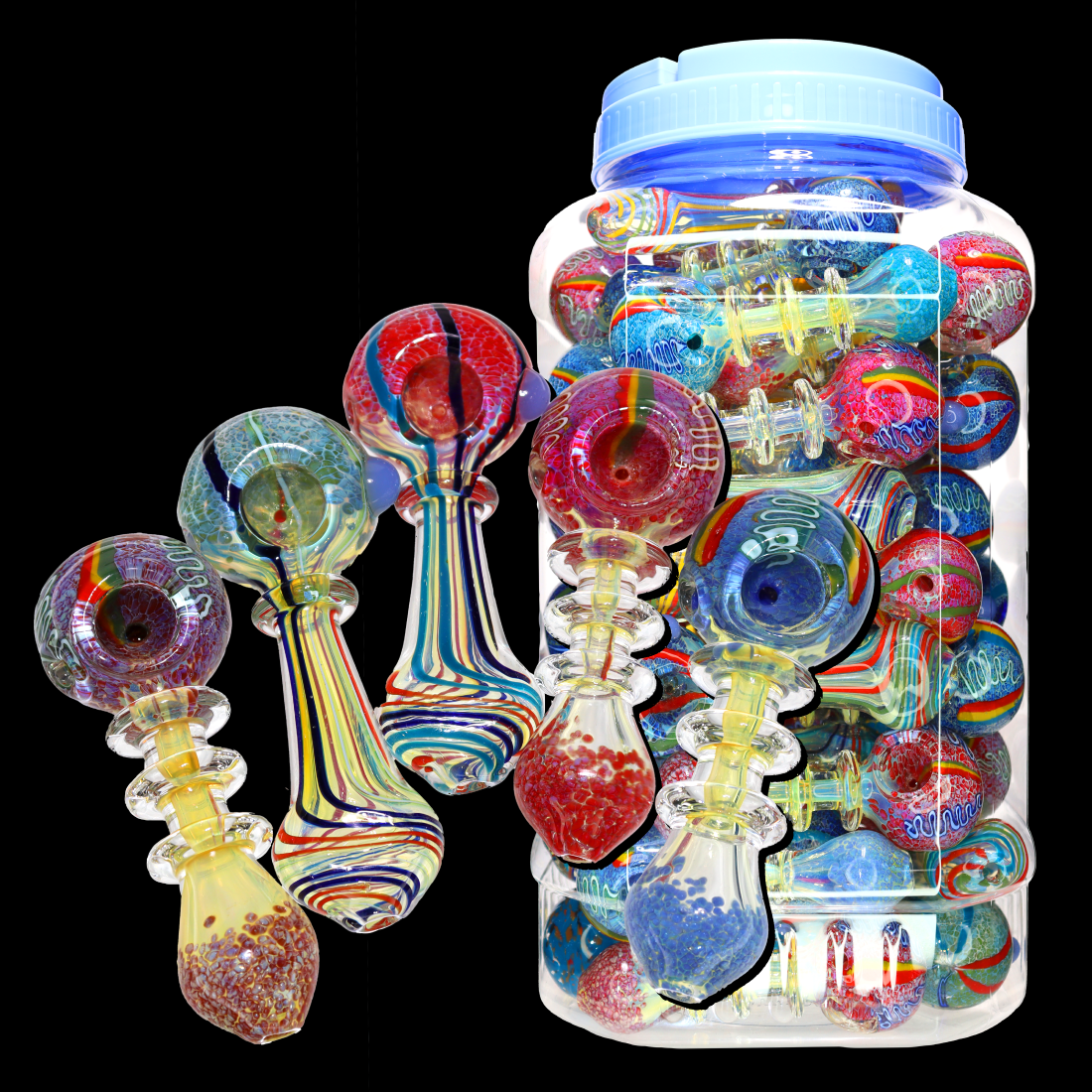 55 pcs – NEW JAR #35 Glass Hand Pipe Spoon $3.75 each
