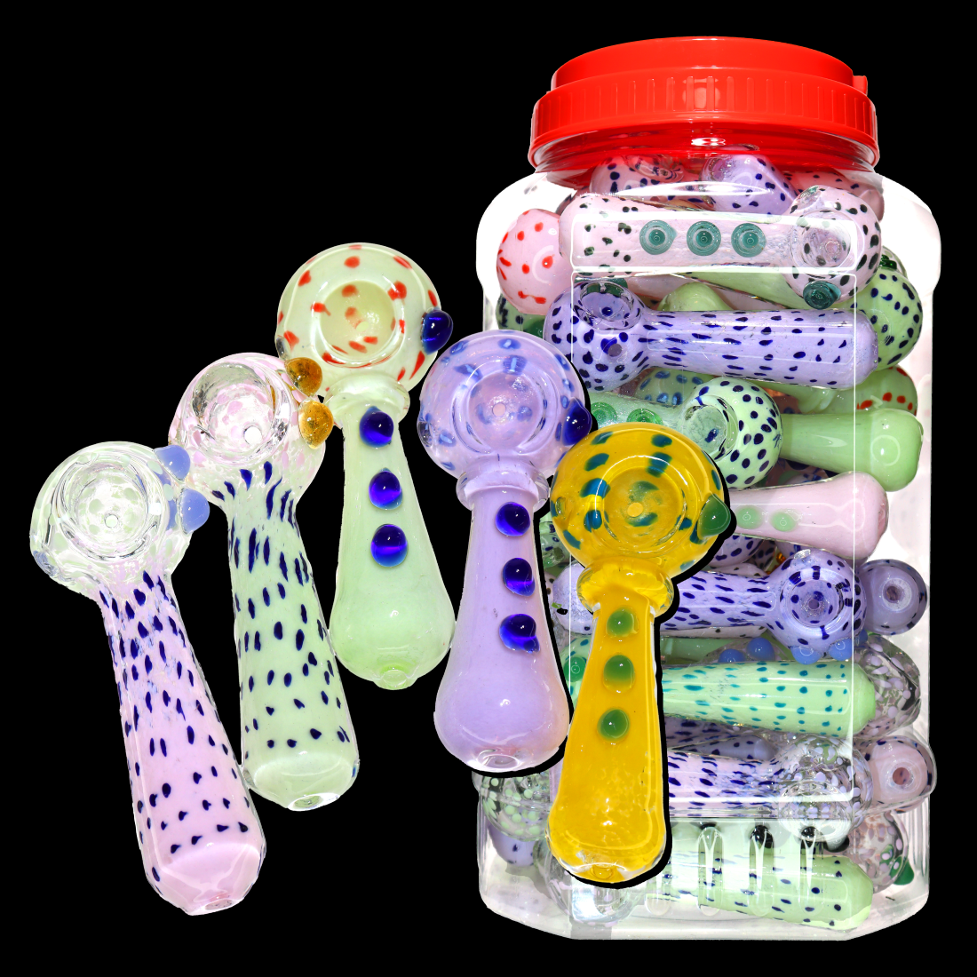 60 pcs – NEW JAR #37 Glass Hand Pipe (4.5 inches) Spoon $4 each