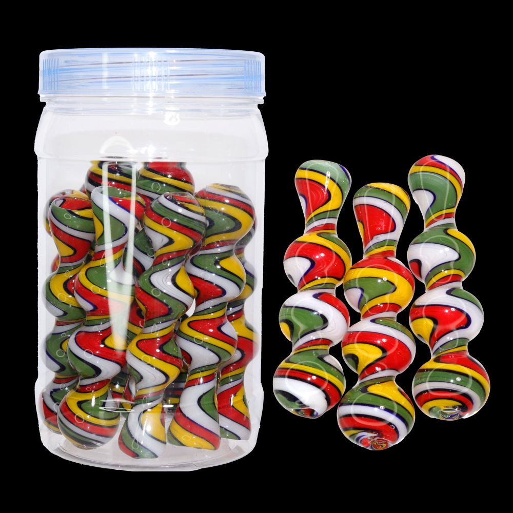 12 PCS- Rasta Twist Color Swirl Glass Hand Pipe $2.95 each | Wholesale