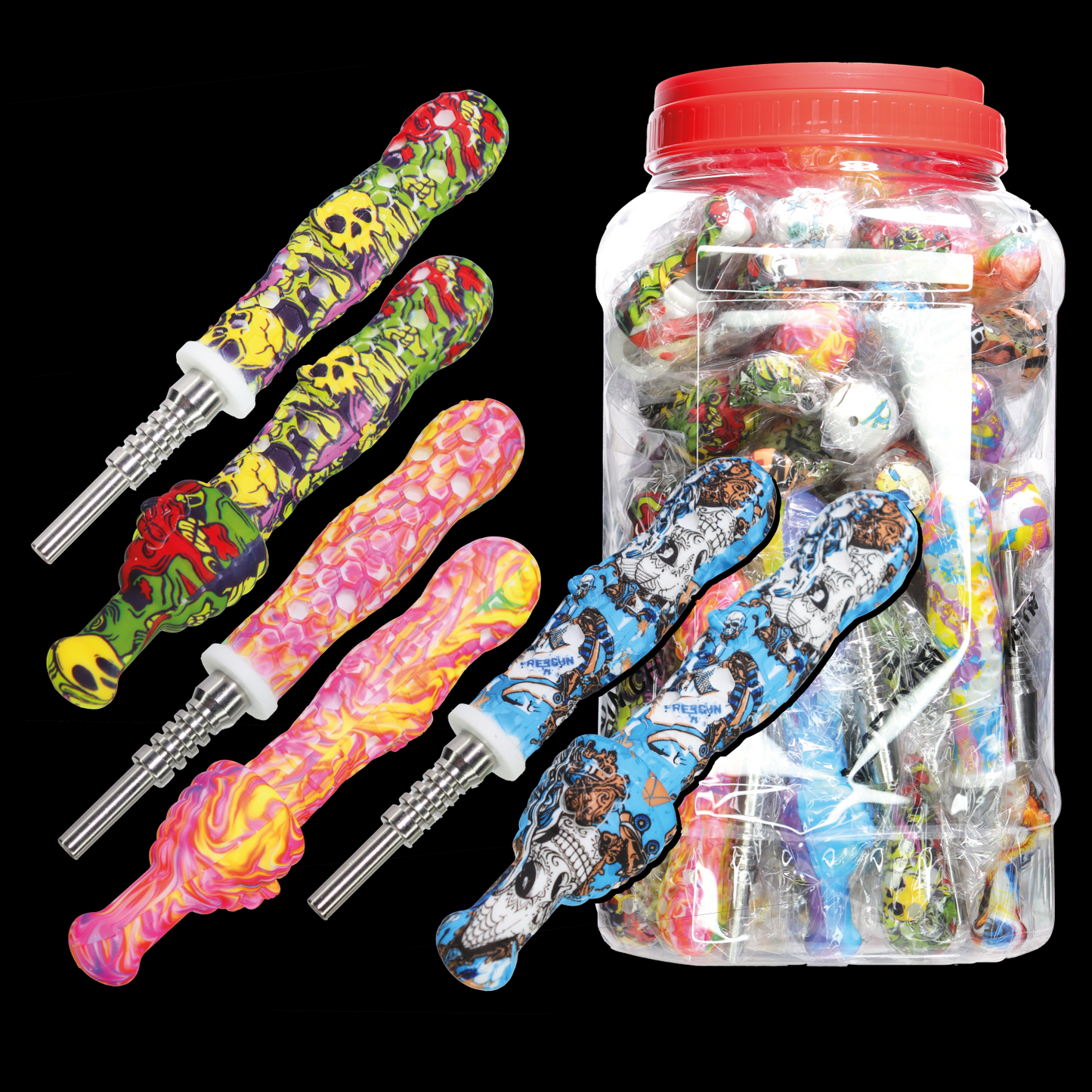 Wholesale 6–7" Silicone Nectar Collector – Printed Design with Titanium Tip | Ashncloud
