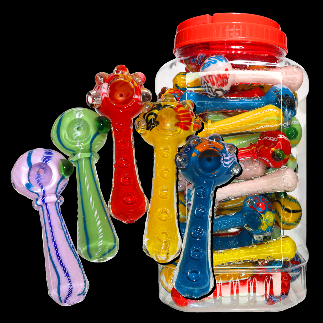 45 pcs – NEW JAR #31 Glass Hand Pipe (5 inches) Spoon $4.85 each