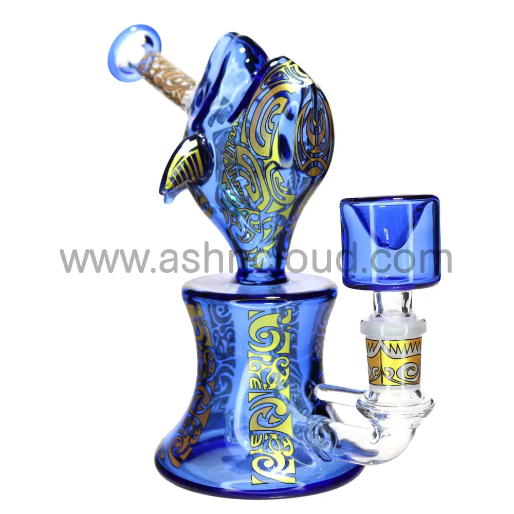 Reptilian Ancient Culture Glass Bong with Design Bowl