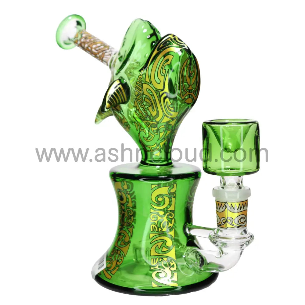 Reptilian Ancient Culture Glass Bong with Design Bowl