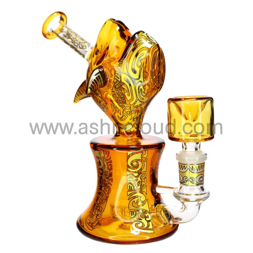 Reptilian Ancient Culture Glass Bong with Design Bowl