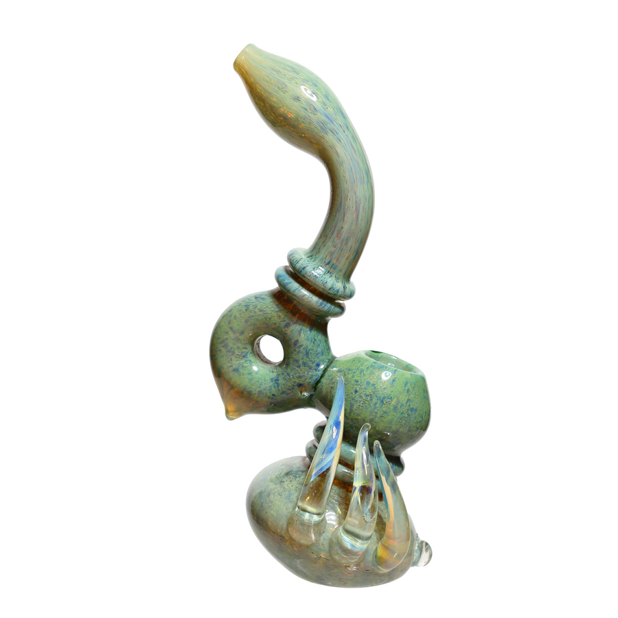 8 Inch Fancy Green Glass Bubbler