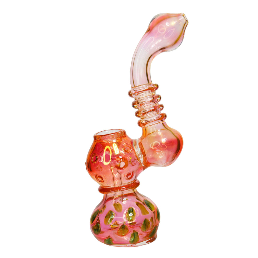 9 Inch Fumed Pink Dotted Glass Bubbler