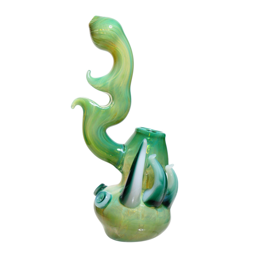 9 Inch Fancy Monster Glass Bubbler, Green