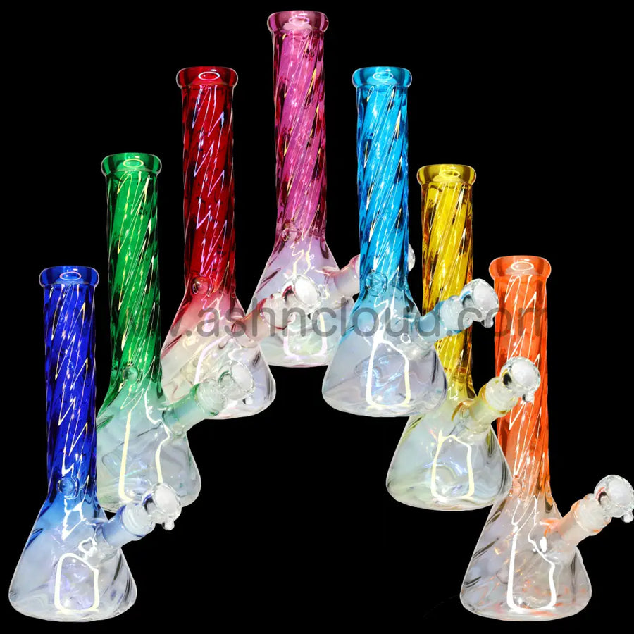 10 Inch Iridescent Beaker Glass Bong, 10 Colors