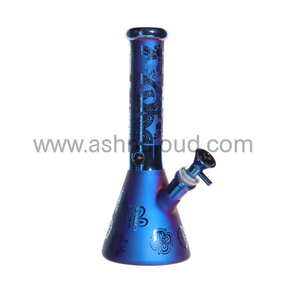 10 In - Electro Plated Beaker Glass Bong Blue Glow