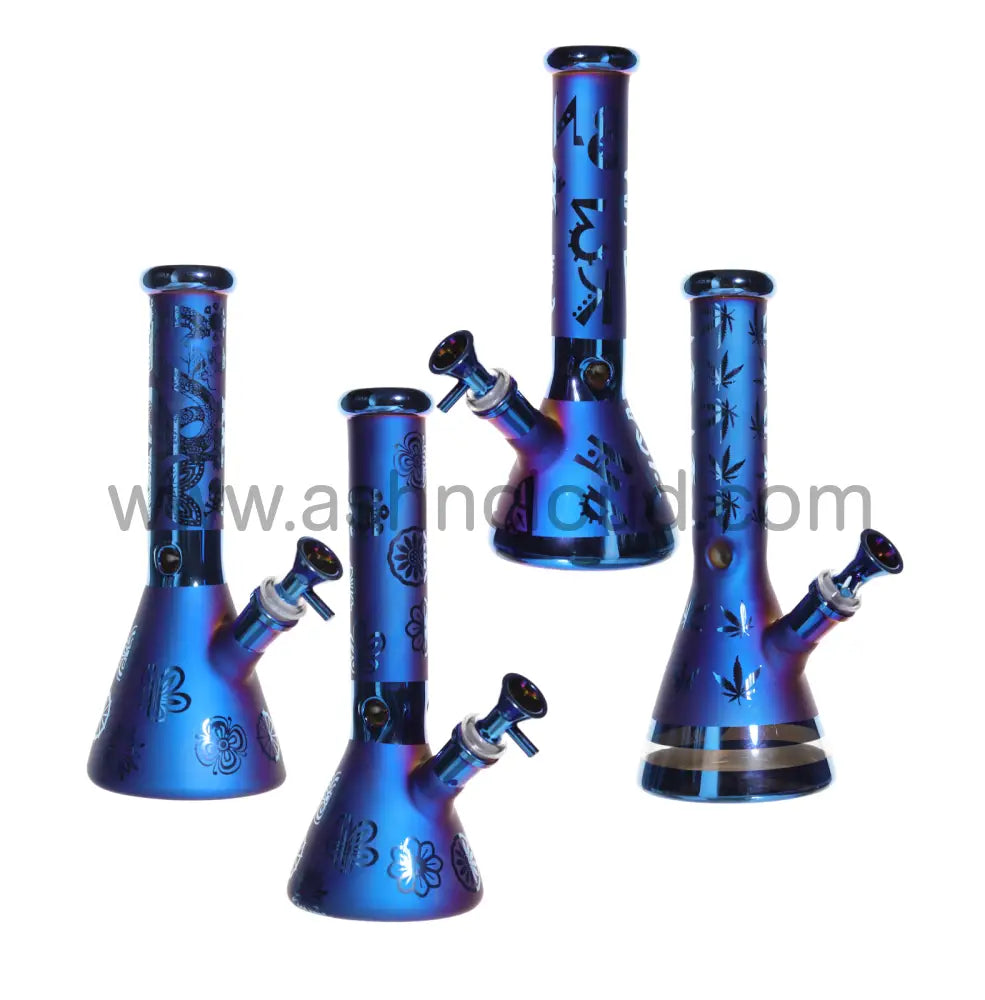 10 In - Electro Plated Beaker Glass Bong Blue Glow