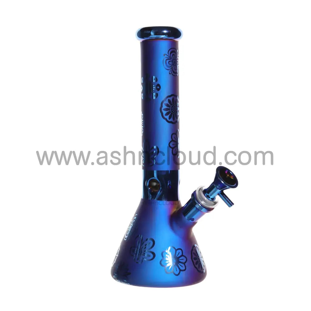 10 In - Electro Plated Beaker Glass Bong Blue Glow