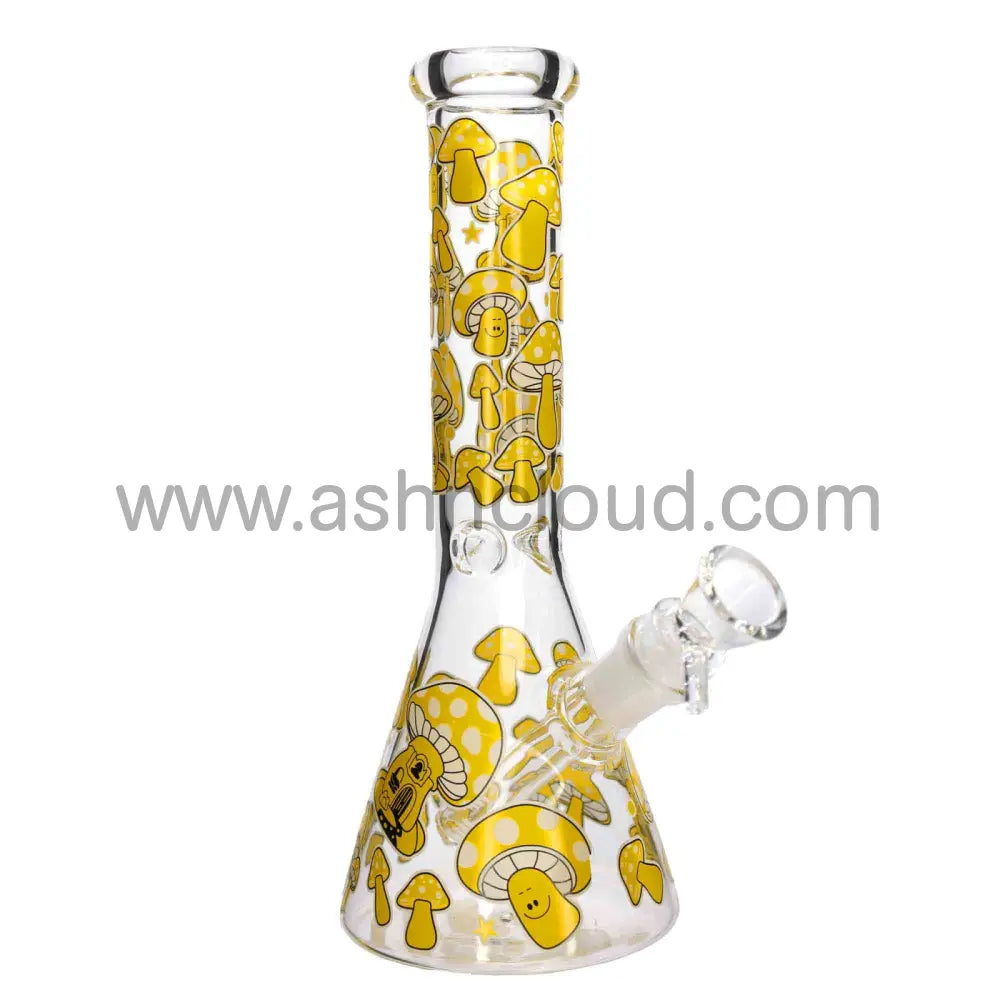 10 In - Mushroom Beaker Glass Bong Glow Dark 5 Colors