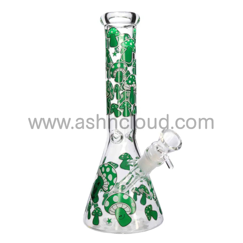 10 In - Mushroom Beaker Glass Bong Glow Dark 5 Colors