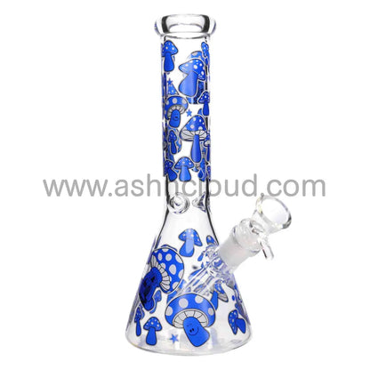 10 In - Mushroom Beaker Glass Bong Glow Dark 5 Colors