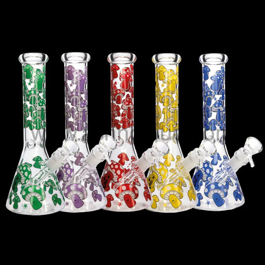 10 In - Mushroom Beaker Glass Bong Glow Dark 5 Colors