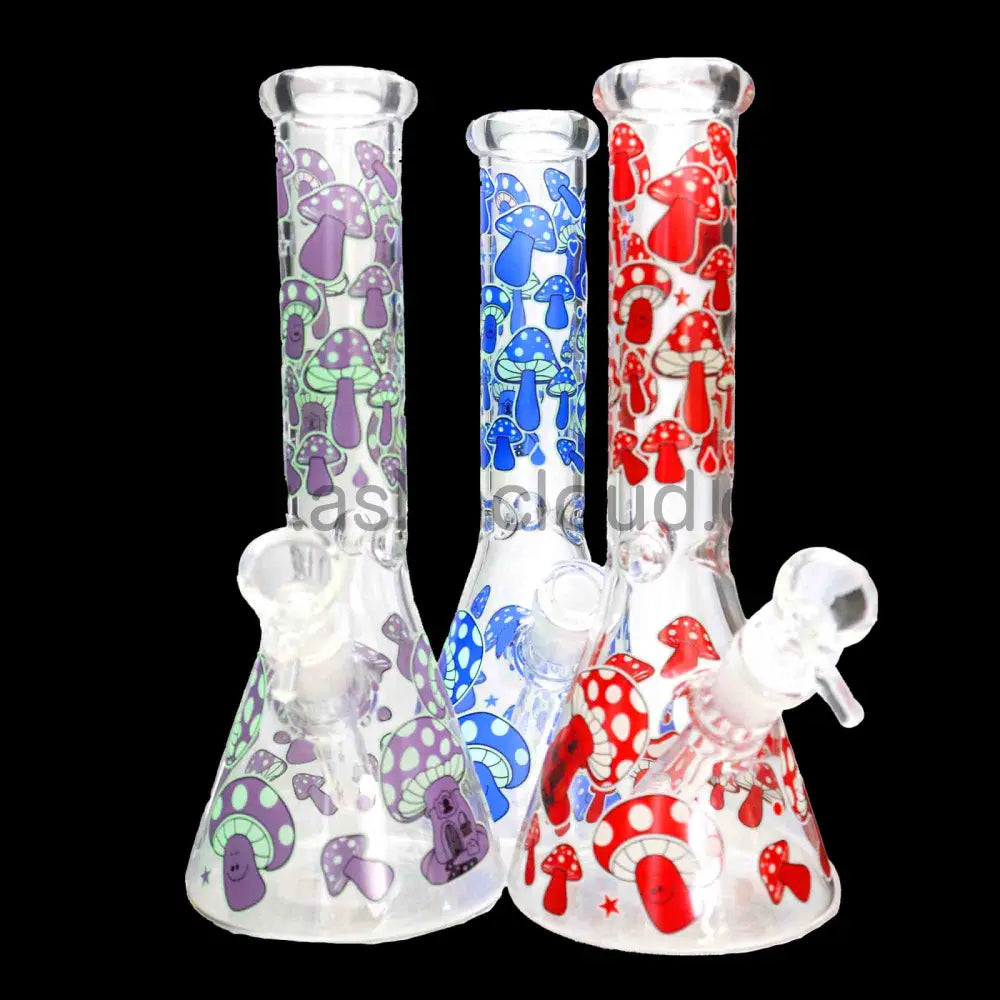 10 In - Mushroom Beaker Glass Bong Glow Dark 5 Colors