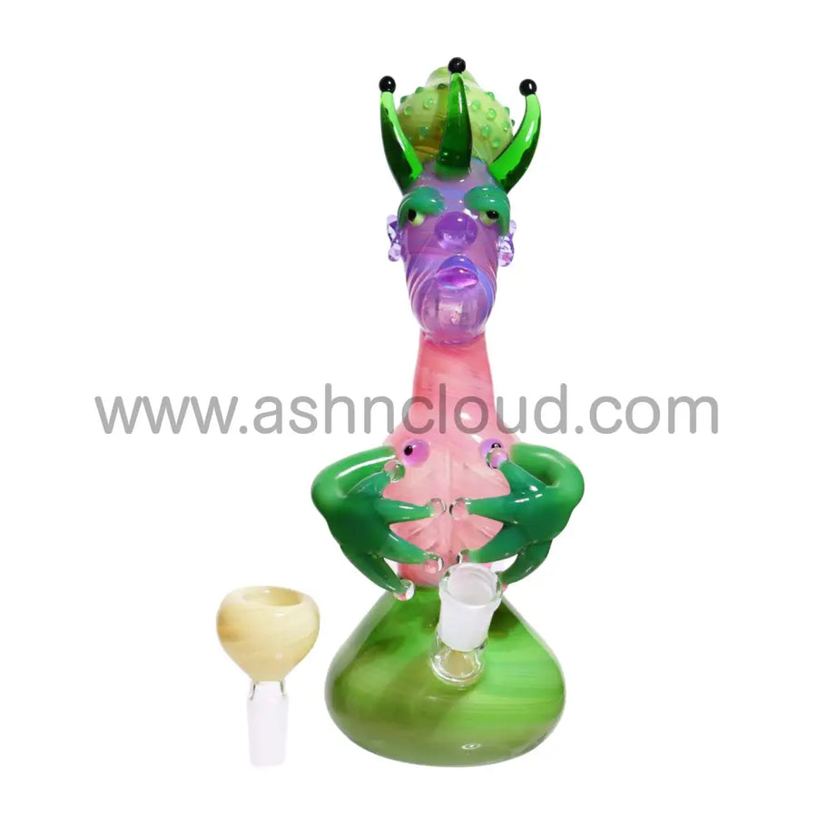 10 Inch Pink Monster Design Glass Bubbler