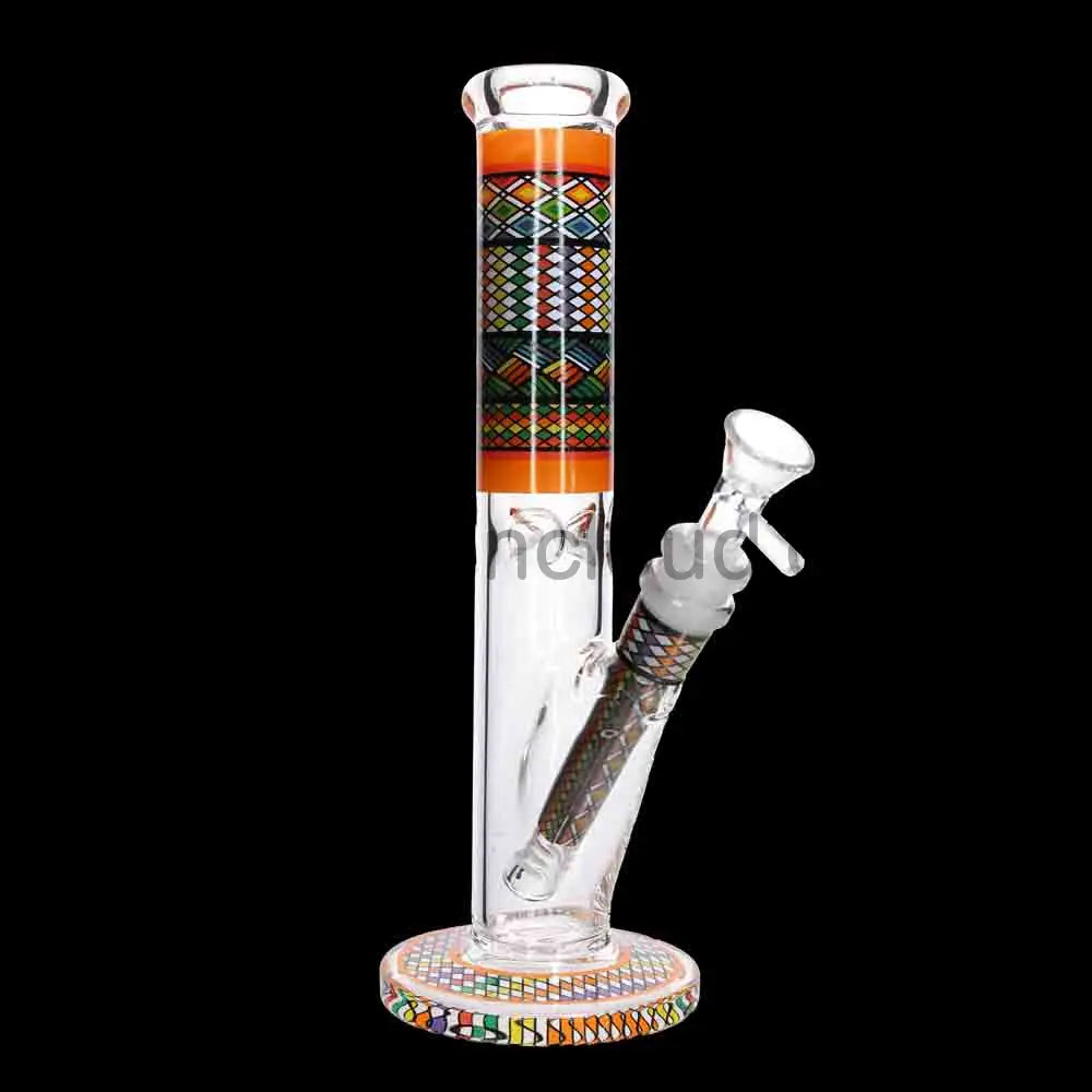 🔶 10 Inch Pattern Art Glass Beaker Bong – Decorative Straight Tube
