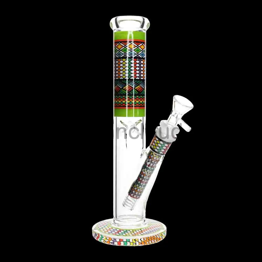 🔶 10 Inch Pattern Art Glass Beaker Bong – Decorative Straight Tube
