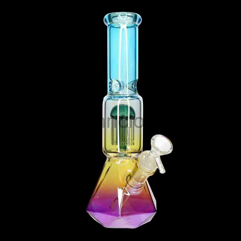🔷 10 Inch Single Chamber Perc Glass Water Pipe – Geometric Base Bong