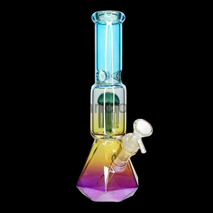 🔷 10 Inch Single Chamber Perc Glass Water Pipe – Geometric Base Bong