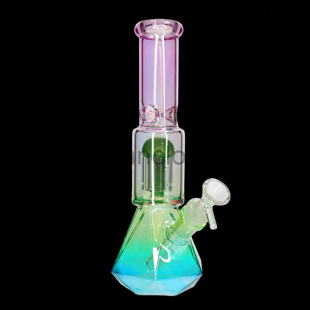 🔷 10 Inch Single Chamber Perc Glass Water Pipe – Geometric Base Bong
