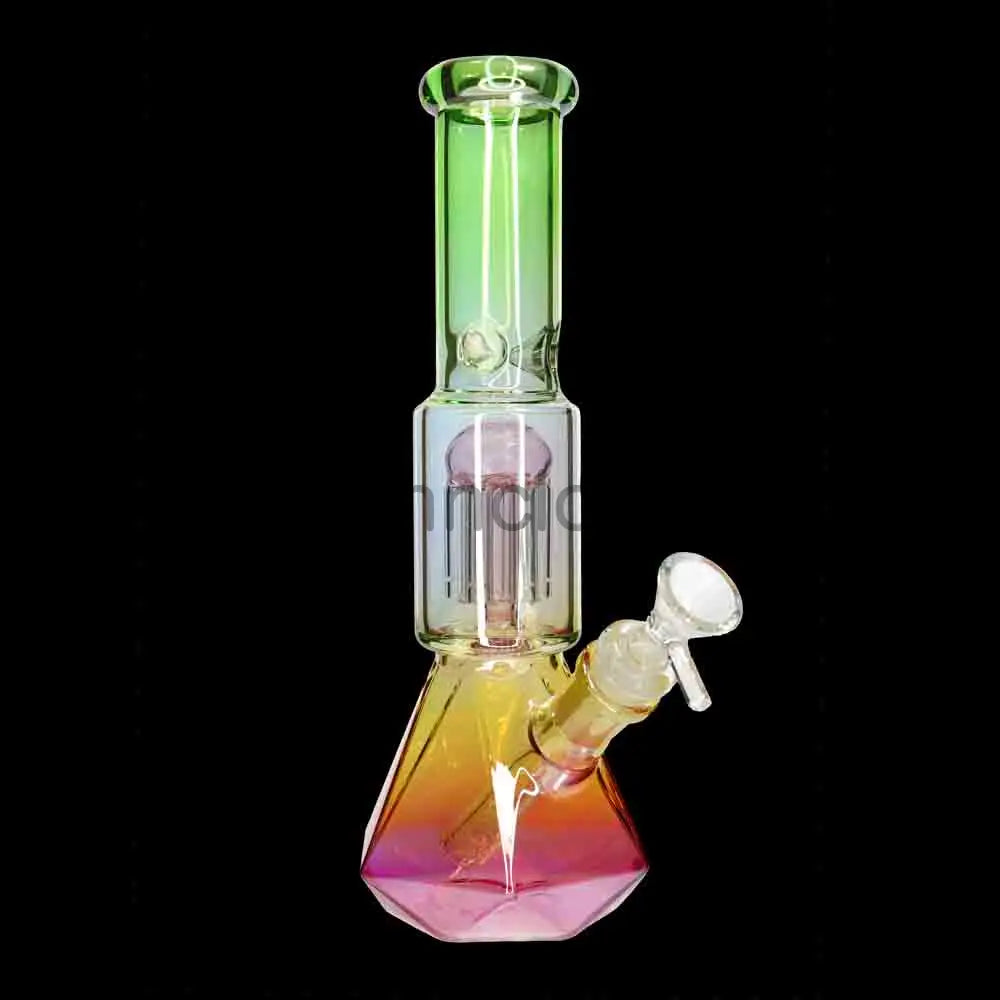 🔷 10 Inch Single Chamber Perc Glass Water Pipe – Geometric Base Bong