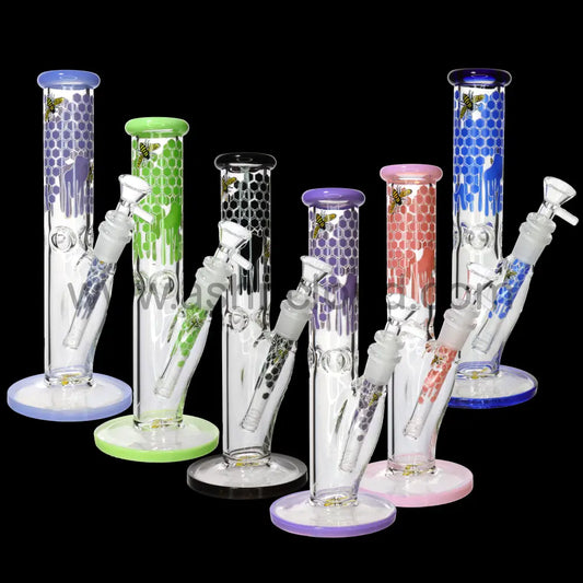10’’ Straight Honeycomb Water Pipe | 5mm Thick | Bee & Honey Drip Design | Wholesale