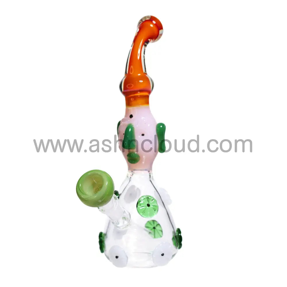 11 In - Fancy Monster Head Glass Bubbler Clear Base With Patterns