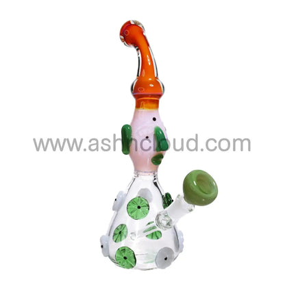 11 In - Fancy Monster Head Glass Bubbler Clear Base With Patterns