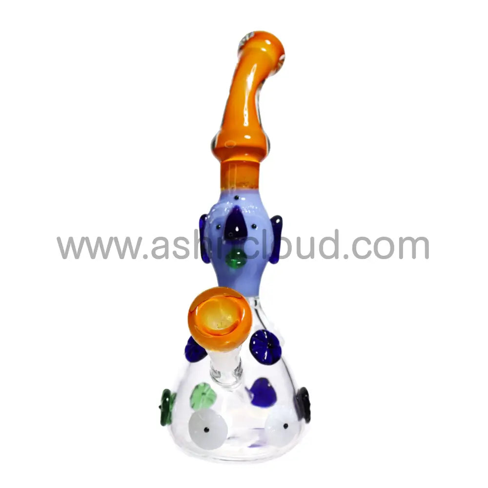 11 In - Fancy Monster Head Glass Bubbler Clear Base With Patterns