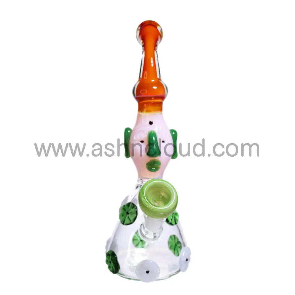 11 In - Fancy Monster Head Glass Bubbler Clear Base With Patterns