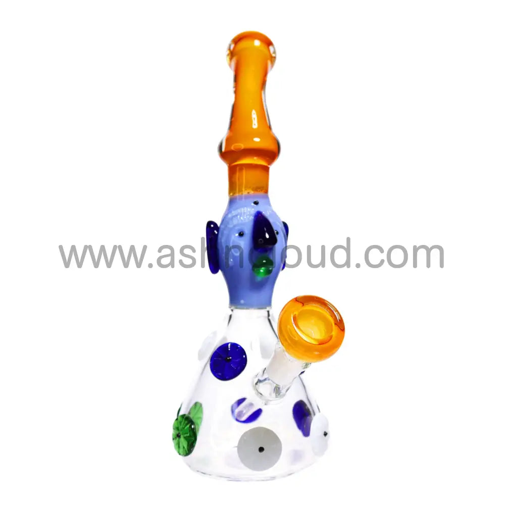 11 In - Fancy Monster Head Glass Bubbler Clear Base With Patterns