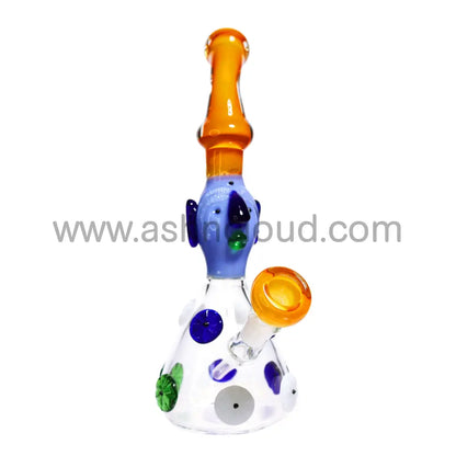 11 In - Fancy Monster Head Glass Bubbler Clear Base With Patterns