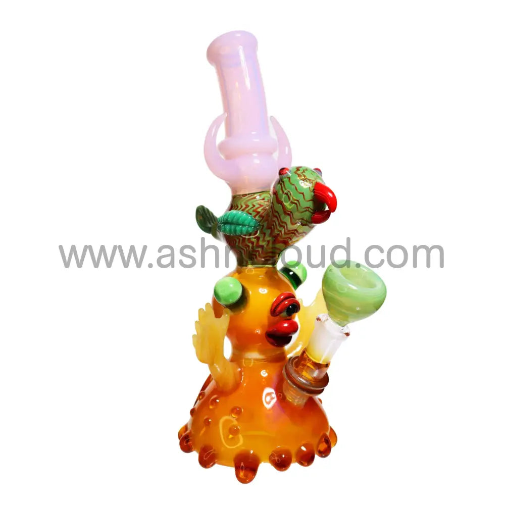 11 In - Monster Eye & Bird Glass Bubbler Fancy