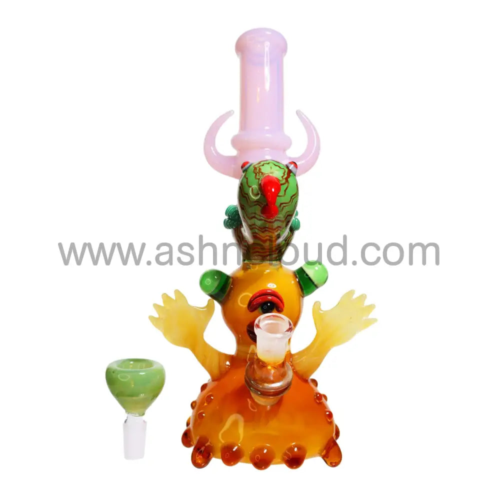 11 In - Monster Eye & Bird Glass Bubbler Fancy