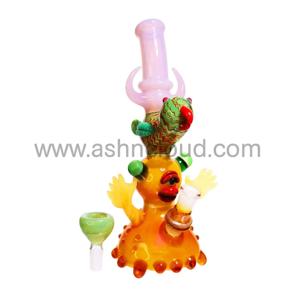 11 In - Monster Eye & Bird Glass Bubbler Fancy